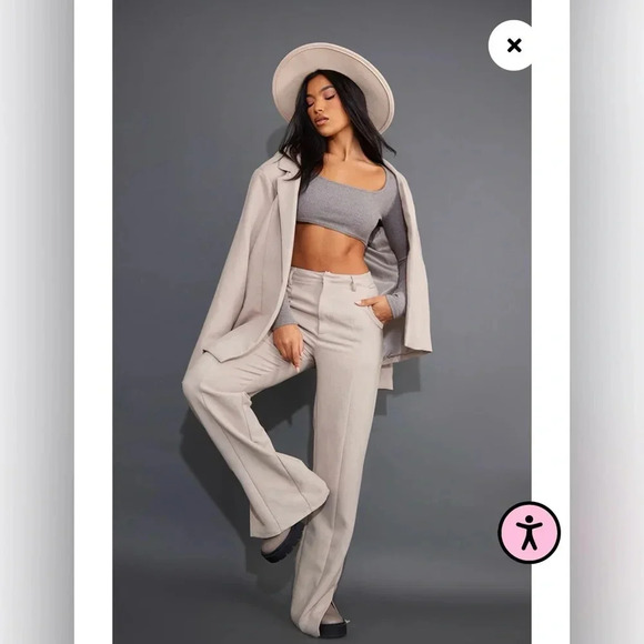 PRETTY LITTLE THING Khaki Marl Rib Round Neck Long Sleeve Crop Top Size 12 - Picture 2 of 11